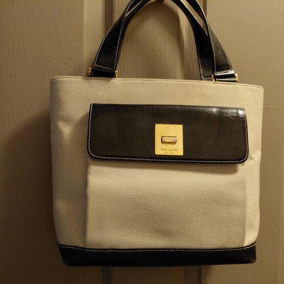Vintage Kate Spade Canvas and Black Leather Handbag, Made in Italy - Picture 1 of 8